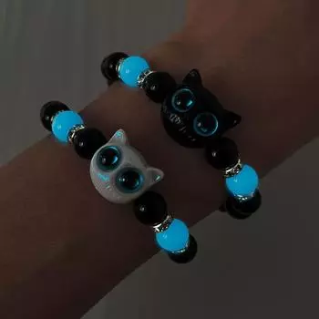 Модный светящийся браслет с изображением кошки для влюбленных чёрный