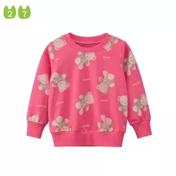 Модный свитер для девочек, детский пуловер с милым медведем и круглым вырезом 90cm розовый