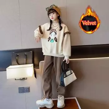 Модный свитер для девочек на весну и осень, повседневные брюки для девочек, спортивный костюм из двух частей на осень и зиму 130