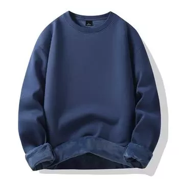 Модный свитер Мужской Новый Весенне-осенний и Зимний Однотонный Утепленный и Утолщенный Худи Прилив Пара Круглый Вырез Куртка Топы M: Recommended 80-55kg