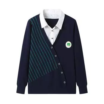 Модный свитер с имитацией воротника-стойки из двух частей для женщин, идеально подходит для осеннего сезона L серый