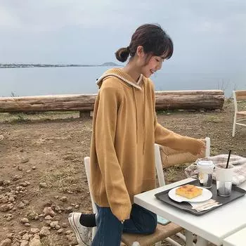 Модный свитер с капюшоном, женский, осень-зима, свободный свитер в тон, дикий XL зелёный