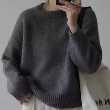 Модный свитер с круглым вырезом, вязаный свитер, женский осенне-зимний утолщенный топ с длинными рукавами, элегантный повседневный свободный базовый однотонный свитер 2250 One Size белый