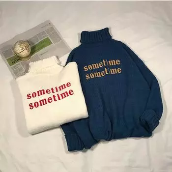 Модный свитер с высоким воротом, мужской осенне-зимний свободный крой, теплая вязаная рубашка, пуловер, топ S белый