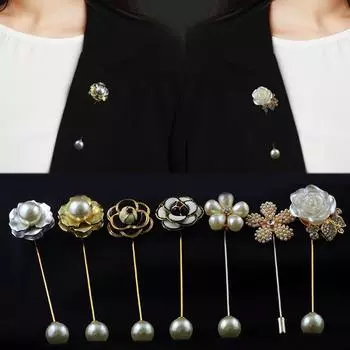 Модный свитер с жемчугом, модная булавка на воротнике с камелией, корейская ретро-женская ювелирная брошь с цветком