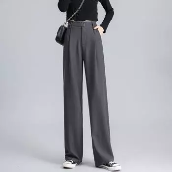Модный свободный костюм, широкие брюки для женщин, весна-осень, новые повседневные офисные длинные брюки больших размеров, однотонные, элегантные брюки больших размеров, одежда 2727 S чёрный