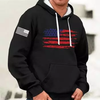 Модный свободный мужской и женский свитер с капюшоном с длинным рукавом и принтом L чёрный