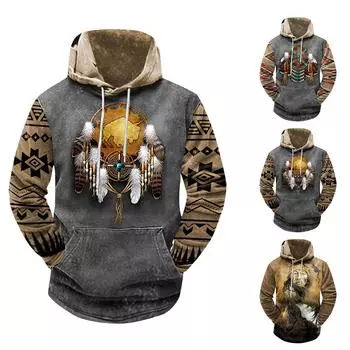 Модный свободный мужской и женский свитер с капюшоном с длинным рукавом и принтом L