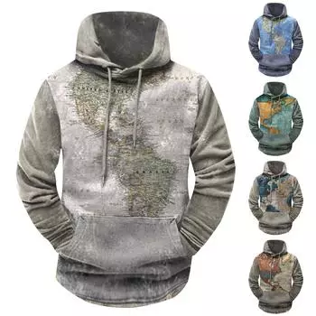 Модный свободный мужской и женский свитер с капюшоном с длинным рукавом и принтом L синий