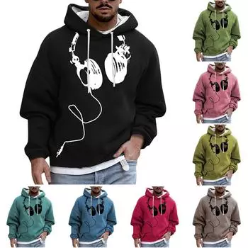 Модный свободный мужской и женский свитер с капюшоном с длинным рукавом и принтом L чёрный