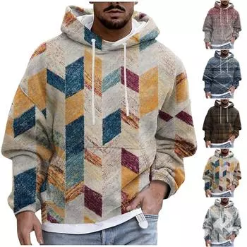 Модный свободный мужской и женский свитер с капюшоном с длинным рукавом и принтом XL синий