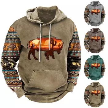 Модный свободный мужской и женский свитер с капюшоном с длинным рукавом и принтом XXXL серый