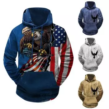 Модный свободный мужской и женский свитер с капюшоном с длинным рукавом и принтом M синий