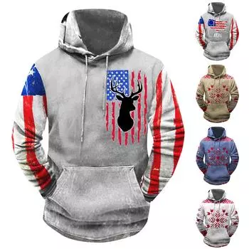 Модный свободный мужской и женский свитер с капюшоном с длинным рукавом и принтом S