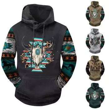 Модный свободный мужской и женский свитер с капюшоном с длинным рукавом и принтом S чёрный