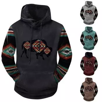 Модный свободный мужской и женский свитер с капюшоном с длинным рукавом и принтом L циан