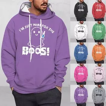 Модный свободный мужской и женский свитер с капюшоном с длинным рукавом и принтом L чёрный