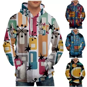 Модный свободный мужской и женский свитер с капюшоном с длинным рукавом и принтом XXL синий