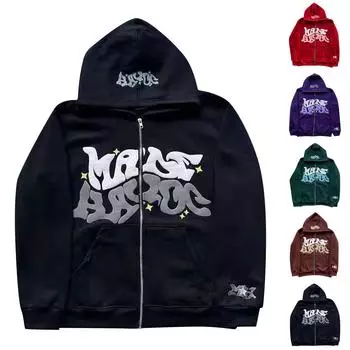 Модный свободный мужской и женский свитер с капюшоном с длинным рукавом и принтом M фиолетовый