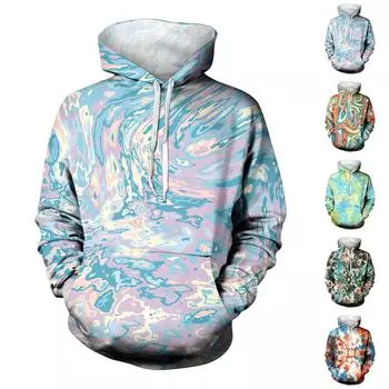 Модный свободный мужской и женский свитер с капюшоном с длинным рукавом и принтом L циан