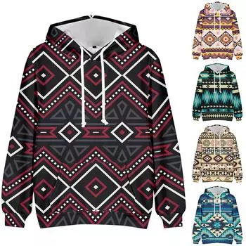 Модный свободный мужской и женский свитер с капюшоном с длинным рукавом и принтом L синий