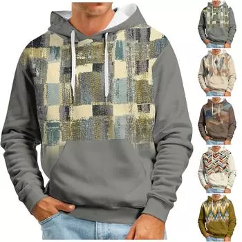 Модный свободный мужской и женский свитер с капюшоном с длинным рукавом и принтом M коричневый