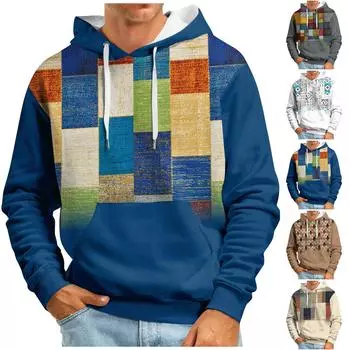 Модный свободный мужской и женский свитер с капюшоном с длинным рукавом и принтом XXL синий