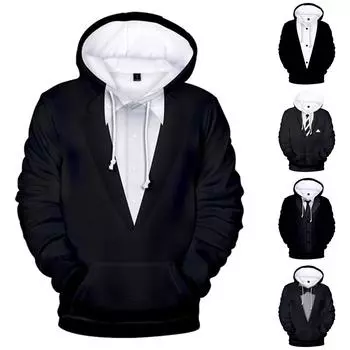 Модный свободный мужской и женский свитер с капюшоном с длинным рукавом и принтом XL чёрный