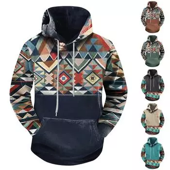 Модный свободный мужской и женский свитер с капюшоном с длинным рукавом и принтом L коричневый