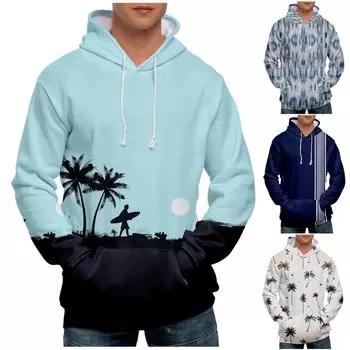 Модный свободный мужской и женский свитер с капюшоном с длинным рукавом и принтом XXL тёмно-синий
