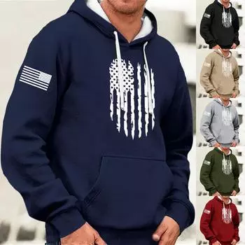 Модный свободный мужской и женский свитер с капюшоном с длинным рукавом и принтом M синий