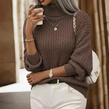 Модный свободный ребристый трикотажный свитер с длинным рукавом, повседневный однотонный женский свитер с открытыми плечами, свитер осень-зима S кофейный