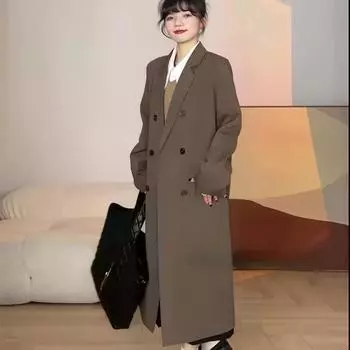Модный свободный серый пиджак для женщин, корейский стиль, весна/осень, повседневный студенческий ветер, длинный женский плащ S кофейный