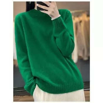 Модный свободный вязаный свитер с длинным рукавом для женщин, полувысокий воротник, основа, осенне-зимние пуловеры, свитера для женщин, повседневные однотонные женские трикотажные изделия 2374 S