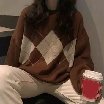 Модный свободный женский свитер, вязаный свитер, женские зимние повседневные свободные свитера, корейский колледж, ветер, женский джемпер с длинным рукавом, одежда 16691 One Size чёрный