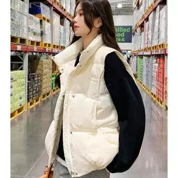 Модный свободный жилет для женщин с утолщенным воротником-стойкой в корейском стиле S хаки