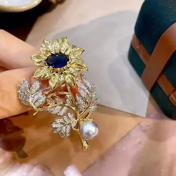 Модный темперамент, элегантная двухцветная брошь-булавка в виде подсолнуха из пчелиного воска и нефрита