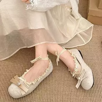 Модный темперамент балетный стиль плоские туфли с неглубоким горлом женские туфли 2025 года новые весенне-осенние ретро французские туфли Мэри Джейн на мягкой подошве 35 бежевый