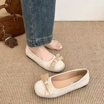Модный темперамент балетный стиль плоские туфли с неглубоким горлом женские туфли 2025 года новые весенне-осенние ретро французские туфли Мэри Джейн на мягкой подошве 35 бежевый