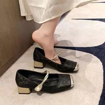 Модный темперамент, маленький ароматный стиль, французские туфли с квадратной головкой и толстым каблуком, женские туфли 2025 года, новые летние туфли Мэри Джейн с французским легким ртом 35
