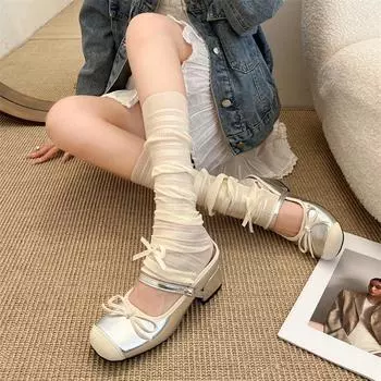 Модный темперамент ретро толстый каблук сумка головные уборы женская летняя одежда 2025 новинка с юбкой французская Мэри Джейн Бантао 35 бежевый