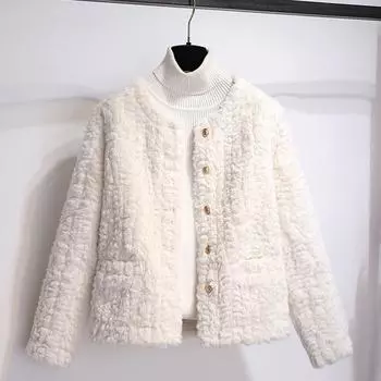 Модный темперамент Xiaoxiangfeng пальто из овечьей шерсти женская меховая интегрированная новая короткая куртка без круглого выреза XXS recommends within 10kg белый