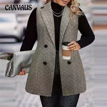 Модный темперамент жилет большого размера для женщин, осенняя куртка без рукавов для поездок на работу, топы 1XL хаки