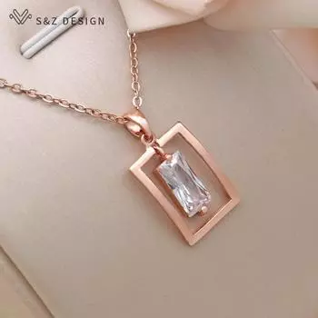 Модный темпераментный розово-золотой цветной прямоугольник кубический цирконий кулон ожерелье для женщин модные ювелирные изделия