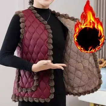 Модный теплый хлопковый жилет для женщин, осенне-зимний, с утолщенной флисовой подкладкой, теплый жилет, замедляющий старение, безрукавный жилет для мам XXXXXL чёрный