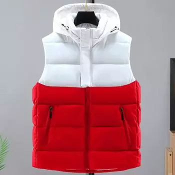 Модный теплый стеганый жилет для мужчин, новые толстые куртки без рукавов с капюшоном на молнии, пальто больших размеров для мужчин, зимний жилет L красный