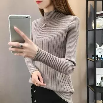 Модный теплый вязаный свитер с полувысоким воротом для женщин, осень и зима, облегающий базовый свитер, женские повседневные однотонные пуловеры с длинным рукавом, топы 25315 One Size белый