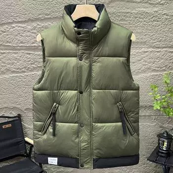 Модный теплый жилет для мужчин, толстые куртки без рукавов, на молнии, пальто больших размеров для мужчин, зимний жилет M чёрный