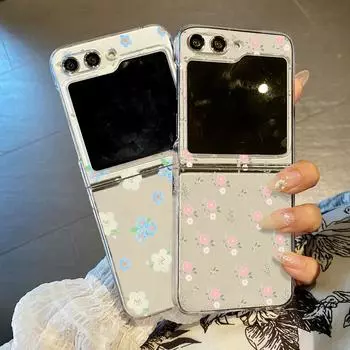 Модный тонкий цветочный принт, тонкий складной чехол из 2 предметов для Samsung Galaxy Z Flip6 Flip5 Flip4 Flip3 ПК, жесткий прозрачный противоударный защитный чехол для телефона Samsung Z Flip6