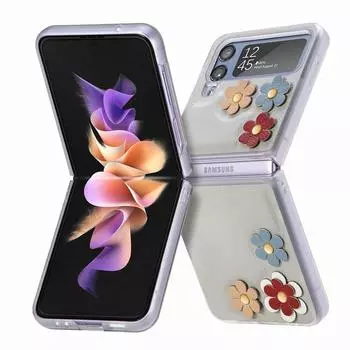 Модный тонкий кожаный чехол с защитой от царапин и цветов для Samsung Galaxy Z Flip4 5g Flip 4 Zflip4, аксессуары для телефонов для Samsung Flip4 for Samsung Z Flip 4 чёрный